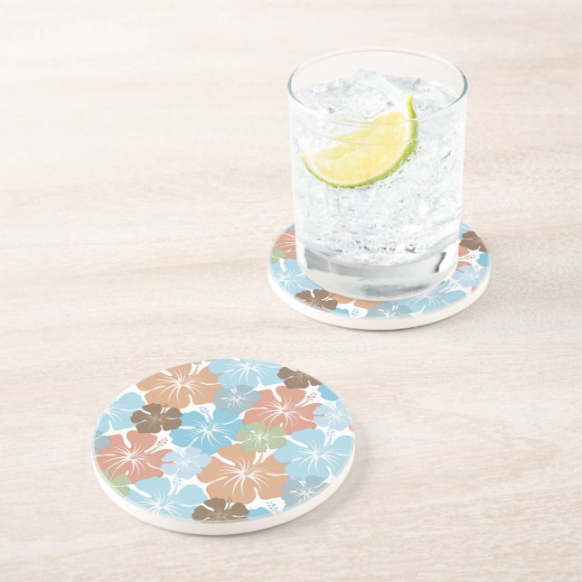 Dessous De Verre En Grès Fleurs d'Hibiscus Tropical Hawaïen (Côté)