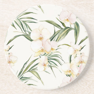 Dessous De Verre En Grès Fleurs d'orchidées blanches tropicales