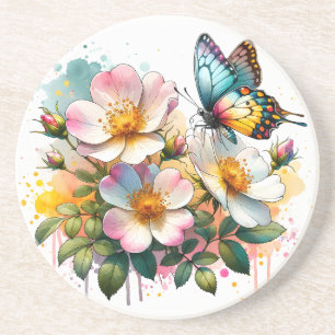 Dessous De Verre En Grès Fleurs et papillons Dessous de verre de grès