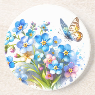 Dessous De Verre En Grès Fleurs et papillons Dessous de verre de grès