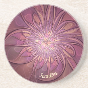 Dessous De Verre En Grès Fleurs fractales modernes abstraites Nom Couleurs