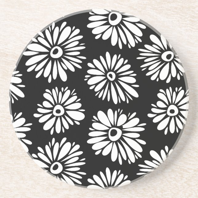 Dessous De Verre En Grès Fleurs noires et blanches funky (Devant)