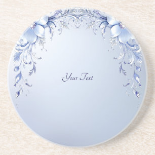 Dessous De Verre En Grès Fleurs Ornées Bleues avec Coaster en Grès Perlé