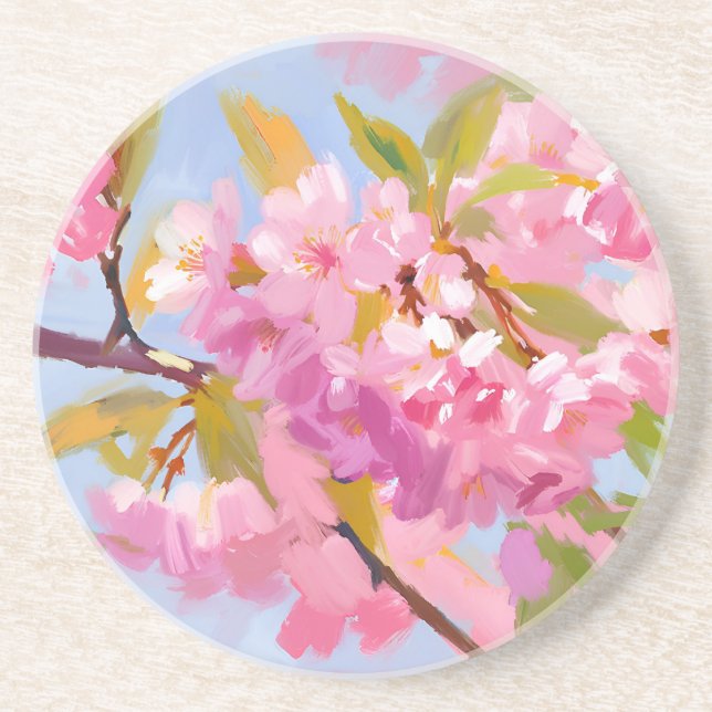 Dessous De Verre En Grès Fleurs roses (Devant)