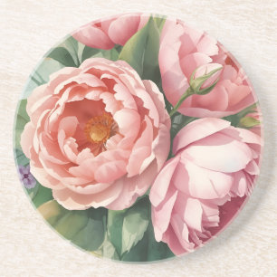 Dessous De Verre En Grès Fleurs roses anciennes géantes