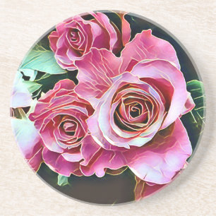 DESSOUS DE VERRE EN GRÈS FLEURS ROSES ROSES ROSES ROSES