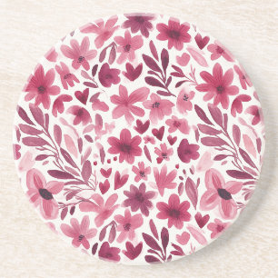 Dessous De Verre En Grès Fleurs Roses Rouges Fillettes Crème Cœurs