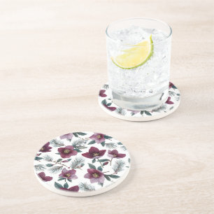 Dessous De Verre En Grès Fleurs Rouge Bourgogne