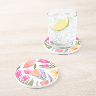 Dessous De Verre En Grès Fleurs sauvages aquarelles colorées   Peintes à la