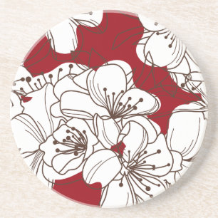 Dessous De Verre En Grès Fleurs sauvages blanches dessinées à la main sur r