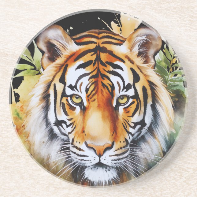 Dessous De Verre En Grès Fleurs Tiger Pastel Safari Aquarelle Savannah (Devant)