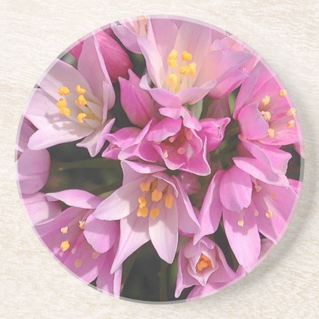 Dessous De Verre En Grès Fleurs tropicales roses et jaunes (Devant)