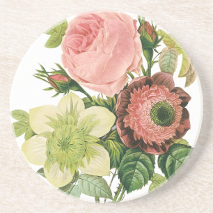 Dessous De Verre En Grès Fleurs vintages, Anémones Roses Clematis par Redou