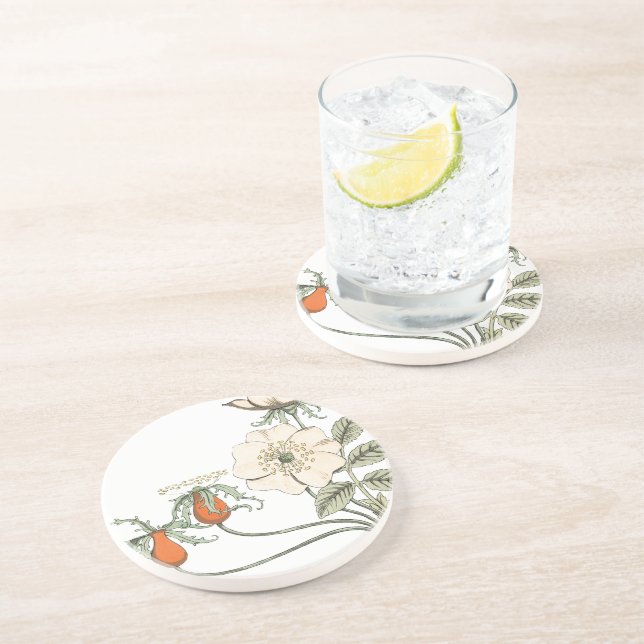 Dessous De Verre En Grès Fleurs vintages de pavot (Côté)