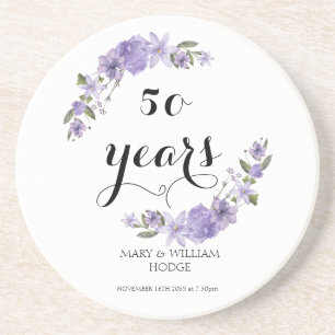 Dessous De Verre En Grès Fleurs violettes de lavande 50e anniversaire maria