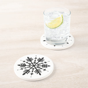 Dessous De Verre En Grès Flocon de neige minimaliste noir et blanc