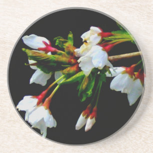 Dessous De Verre En Grès Floraison minimaliste de cerisiers blancs noirs
