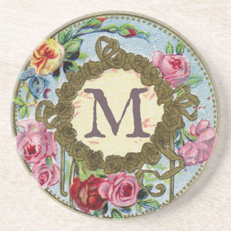 Dessous De Verre En Grès Floral français d'antiquité monogramme