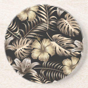 Dessous De Verre En Grès Floral Motif sans couture avec Feuilles.