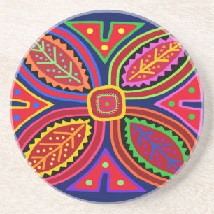 Dessous De Verre En Grès Flore de Kuna Indian Mola