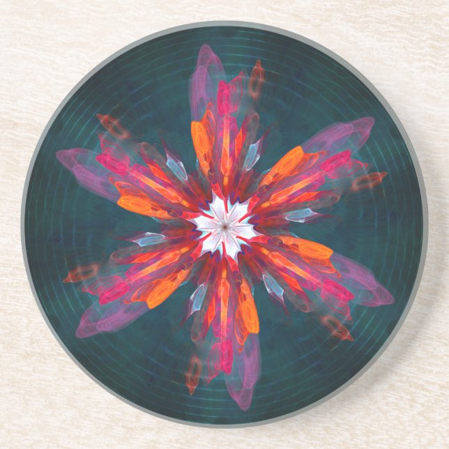 Dessous De Verre En Grès Flore Mandala Flowers Orange Red Blue Abstract (Devant)