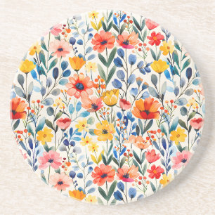 Dessous De Verre En Grès Fond de fleurs sauvages de printemps à l'aquarelle