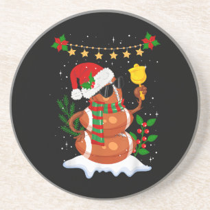 Dessous De Verre En Grès Football Snowman Santa Hat Joyeux Noël