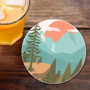 Dessous De Verre En Grès Forêt Abstraite Moderne, Montagnes et Lever de Sol