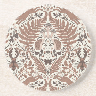 Dessous De Verre En Grès Forêt de mousse de Mocha/Bois et plantes