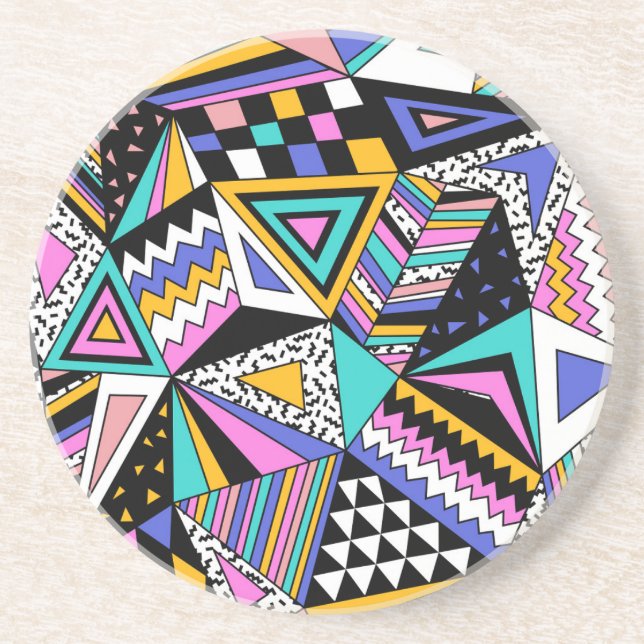 Dessous De Verre En Grès Formes géométriques rétro : Vintage coloré. (Devant)