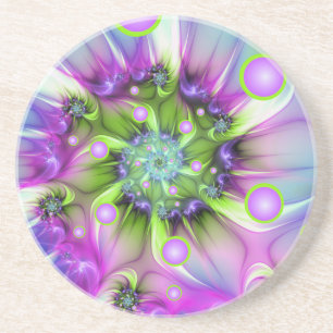 Dessous De Verre En Grès Formes rondes spirales colorées Art fractal abstra