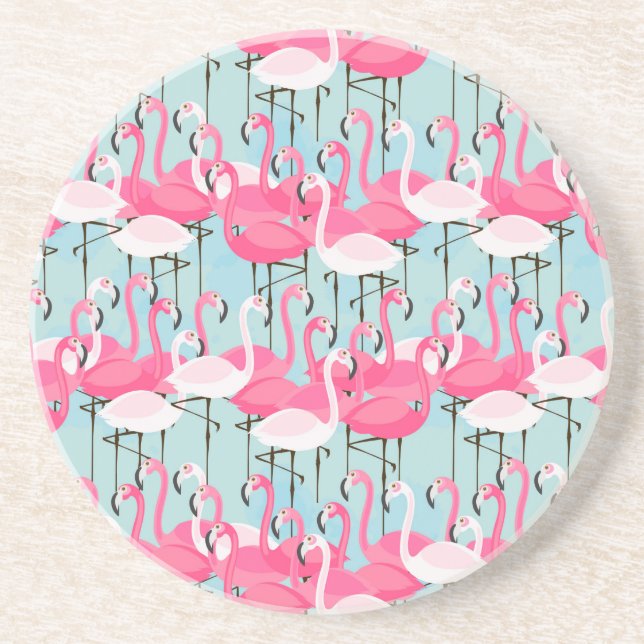 Dessous De Verre En Grès Foule rose et blanche des Flamants roses (Devant)