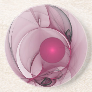 Dessous De Verre En Grès Fractale Balançant, Art Abstrait Moderne Rose de B