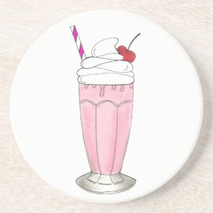 Dessous De Verre En Grès Framboise rose Shake Crème glacée Milkshake Foin