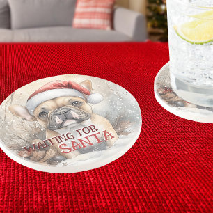 Dessous De Verre En Grès French Bulldog Attente De L'Aquarelle De Chien Pèr