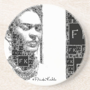 Dessous De Verre En Grès Frida Kahlo Portrait noir et blanc
