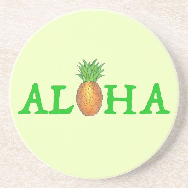 Dessous De Verre En Grès Fruit d'ananas de l'île tropicale d'Hawaï ALOHA (Devant)