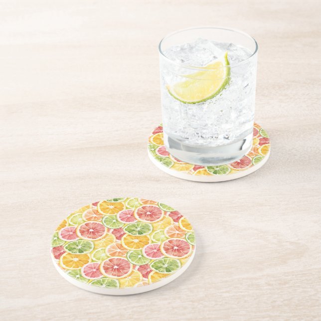 Dessous De Verre En Grès Fruits Citriques Lime Citron Orange Pamplemousse (Côté)