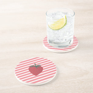 Dessous De Verre En Grès Fruits de fraises rouges et rayures