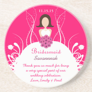 Dessous De Verre En Grès Fuchsia Brunette Bridesmaid Mariage Dessous de ver