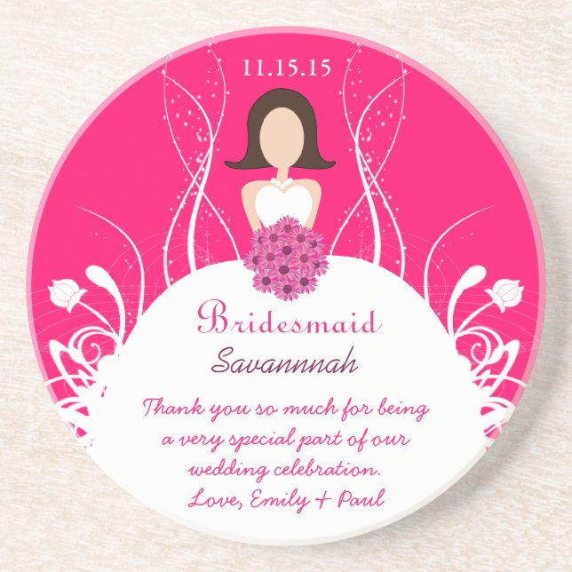 Dessous De Verre En Grès Fuchsia Brunette Bridesmaid Mariage Dessous de ver (Devant)