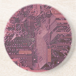 Dessous De Verre En Grès Fuchsia Cyber Circuit Board Tech Art Electronique