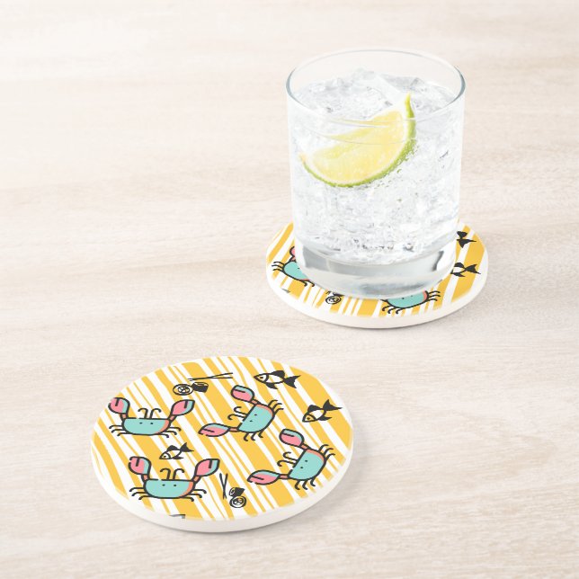 Dessous De Verre En Grès Fun Seafood Crab Fish  (Côté)