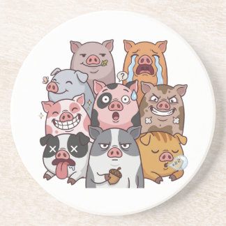 Dessous De Verre En Grès Funny Pig Mood Squad Cartoon