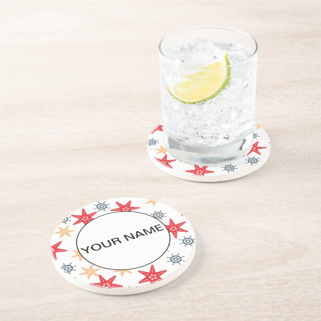 Dessous De Verre En Grès Funny Seastars Et Steerwheel Motif (Côté)