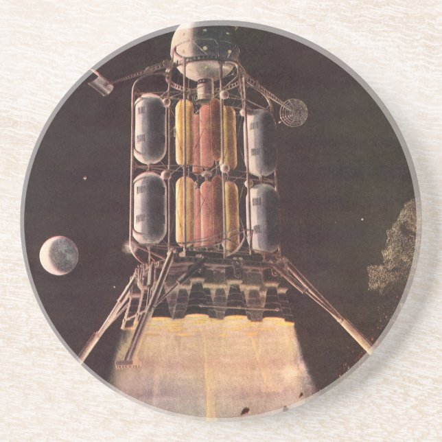 Dessous De Verre En Grès Fusée de science-fiction vintage qui s'éloigne de  (Devant)