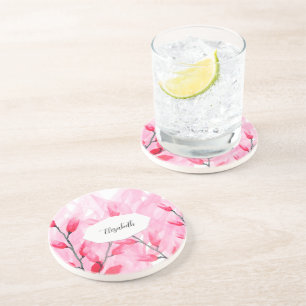 Dessous De Verre En Grès Fusion de monogramme aquarelle rose floral