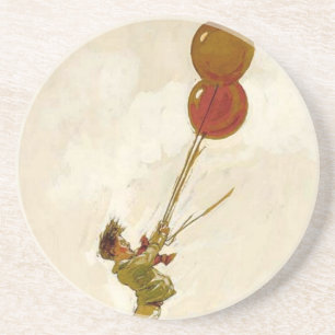 Dessous De Verre En Grès Garçon vintage avec ballons rouges à une fête d'an