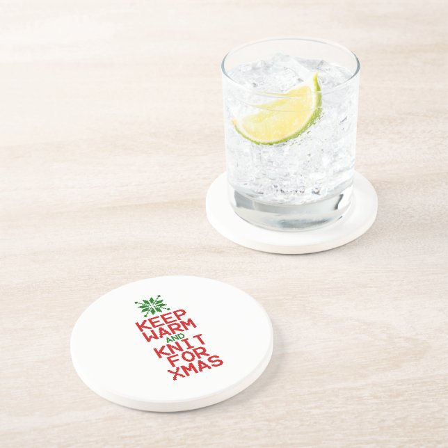Dessous De Verre En Grès Gardez chaud et tricot pour Noël (Côté)