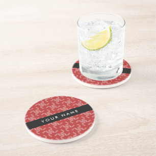 Dessous De Verre En Grès Garland de Noël, Rouge, Votre nom, Personnaliser
